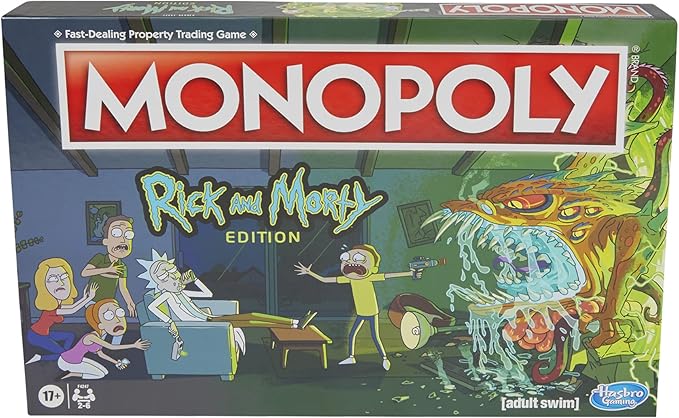 Hasbro Gaming Monopoly: Rick and Morty Edition Board Game Cartoon Network Game for Families and Teens 17+ Includes Collectible Monopoly Tokens (Amazon Exclusive)