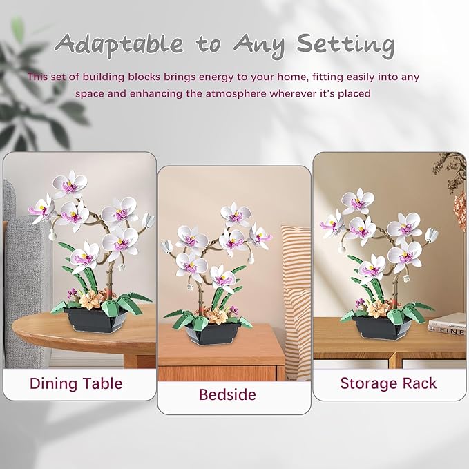 Orchid Flower Building Block Set Orchid Botanical Collection for Home &amp Office Decor Artificial Flowers Plant Gifts for Adults Valentine's Day Mothers Day Birthday 581pcs