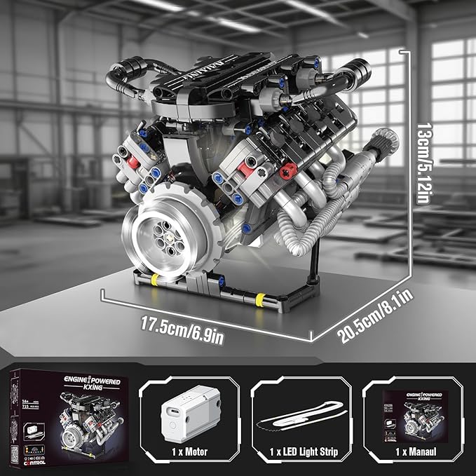 HIGH GODO V8 Engine Kit That Work Visible Car Engine Model Kit with Motor and Lights Build Your Own Car Engine Kit with App Control Kit STEM Project for Teens Adults 14+ (715 PCS)