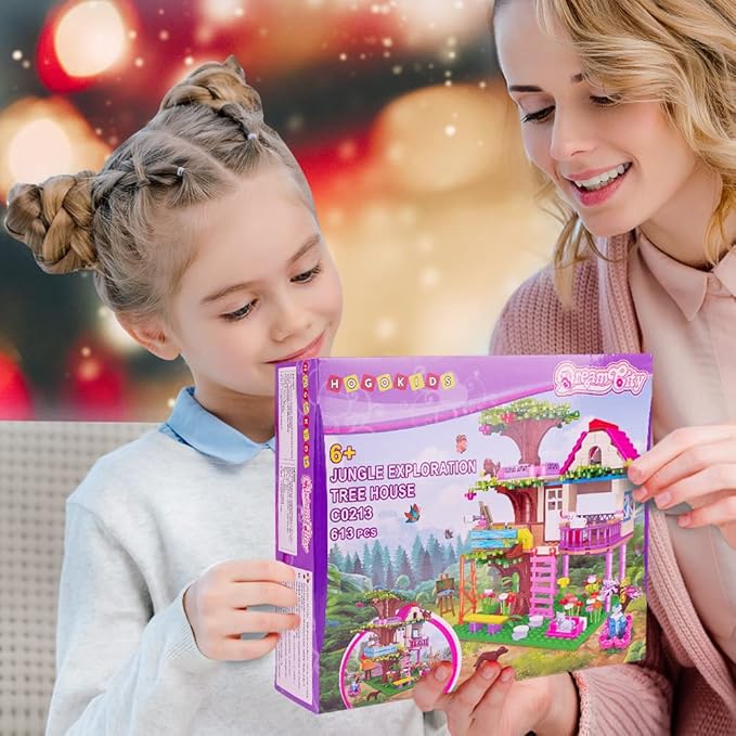 HOGOKIDS Tree House Friends Building Set with LED Light - Girl House Forest Building Block Toy Kit Birthday Valentines Day Gifts for Kids Girls Boys Age Age 6-12+ Years