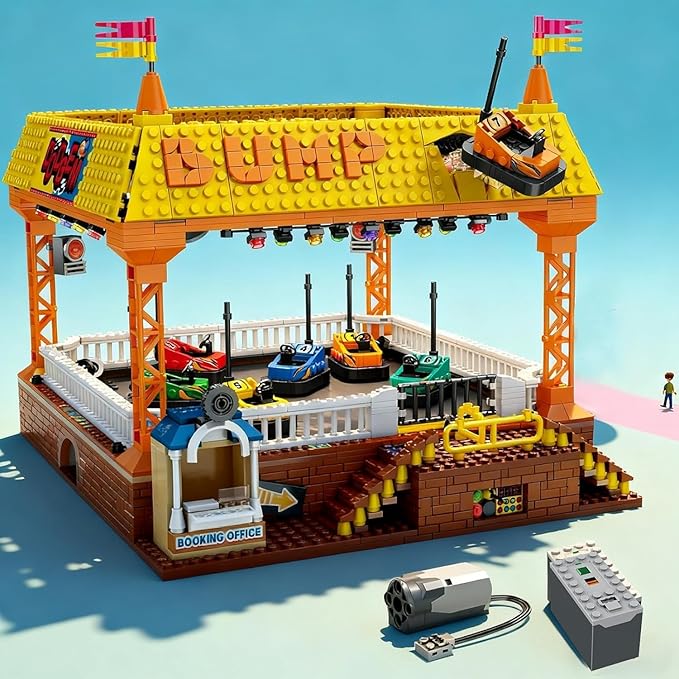 Sosuy Bumper-Cars Building Set Toys for Boys Electric Control Race Car City Amusement Park Construction Birthday for Adult Teen Girl Kid Age 8+ Architecture Theme Display 1840pcs