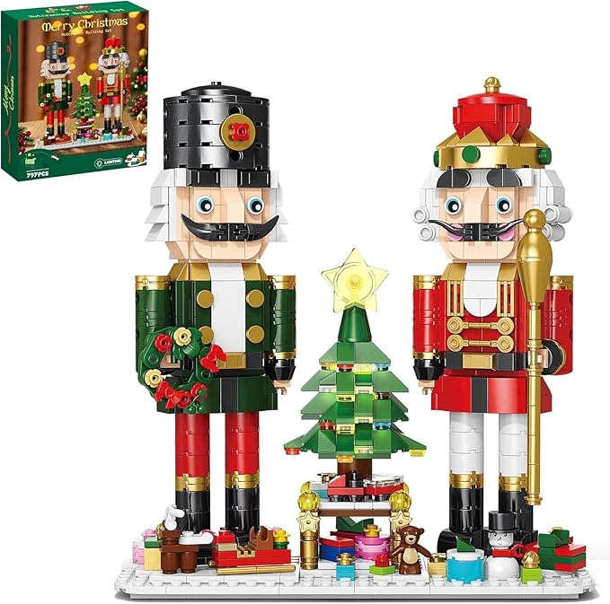 Christmas Nutcracker Building Set with Light - 2 Soldiers Light-Up Christmas Tree Wreath Snowman Sleigh &amp Train - Compatible with Xmas Gifts for Adults (797PCS)