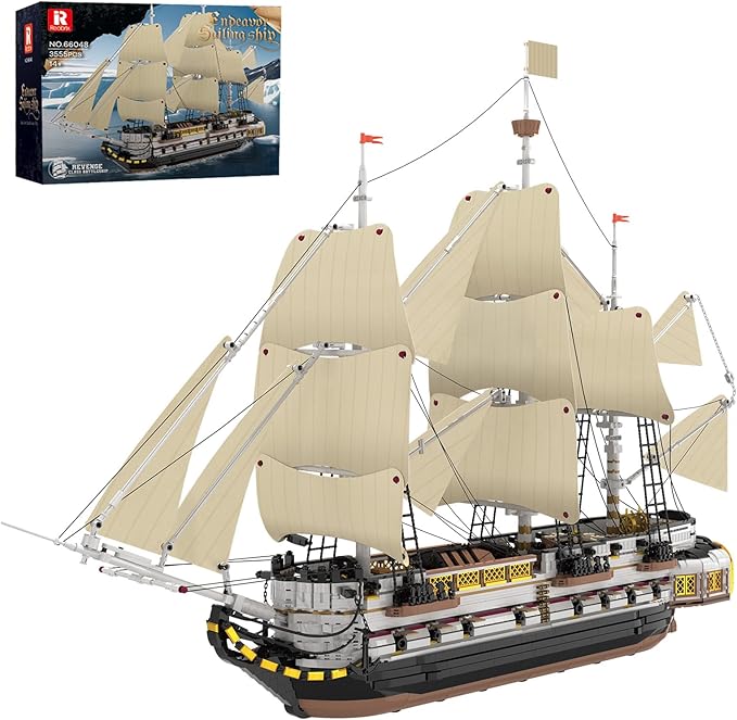 Reobrix Large Sailing Ship Model Building Blocks Kit Sailing Boat Model Construction Set Pirate Ship &amp Historical Collectible Toy Home Decor Birthday Gifts for Adult Collectors Enthusiasts 3555