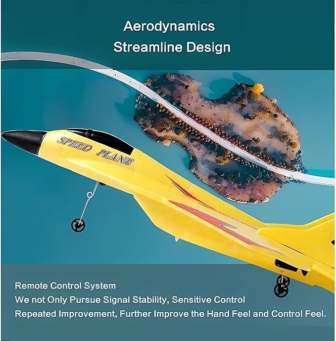 Remote Control Wireless Airplane Toy - 2.4Ghz Su-35 RC Plane Airplane Glider Plane Drone Foam RC Fighter Plane Jet with Lights Drop-Resistant Fighter Glider Remote Control Air Planes Toy (Yellow)