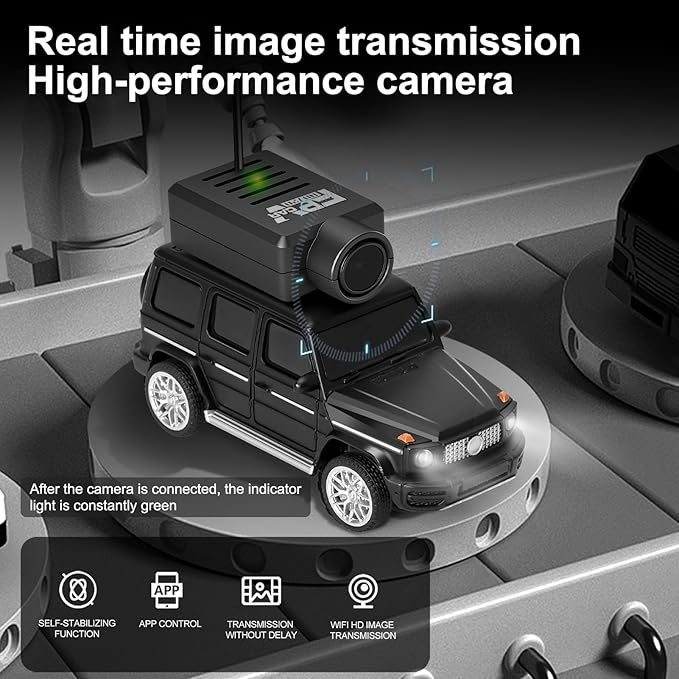 GoolRC WLtoys 6406-C Mini RC Car 2.4GHz 1:64 Scale FPV Remote Control Car with Camera 720P APP Control Rear Drive Vehicle with 2 Trailers and LED Lights for Adults (Black)