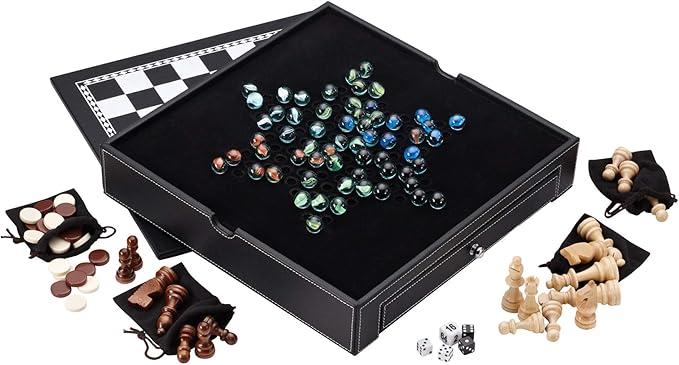 Mainstreet Classics Broadway 5-in-1 Combo Board Game Set: Chess Checkers Backgammon Chinese Checkers and Dice Games