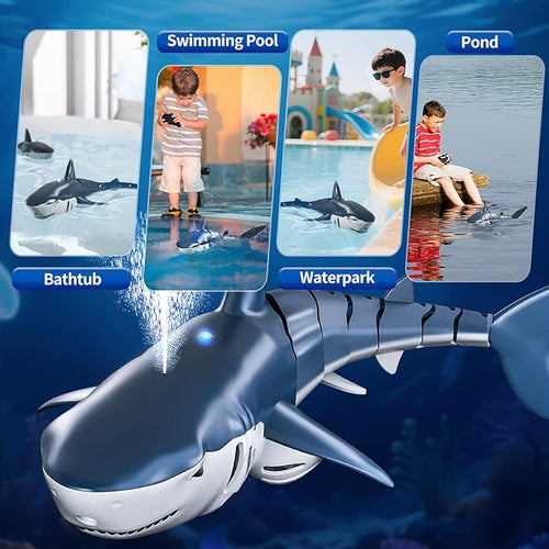 2.4Ghz Remote Control Shark Toys for Kids 6 7 8 Years Old 1:18 Scale High Simulation Shark for Pool Bath Toys for Toddlers Electronic RC Sea Animal Outdoor Water Gifts