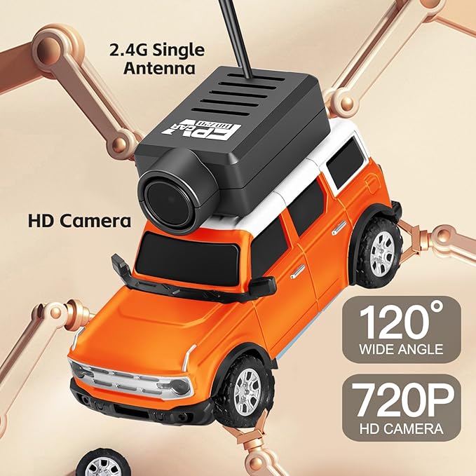 GoolRC WLtoys 6405 Mini RC Car 2.4GHz 1:64 Scale FPV Remote Control Car with Camera 720P and Gyro APP Control Vehicle with LED Lights for Adults Without Remote Controller (Orange)