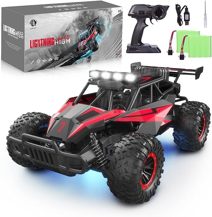 1:16 Scale Remote Control Car 20 Km/h High Speed Remote Control Truck Off Road RC Monster Vehicle with LED Headlights and Chassis Lights Electric Toy for Boys Kids and Adults