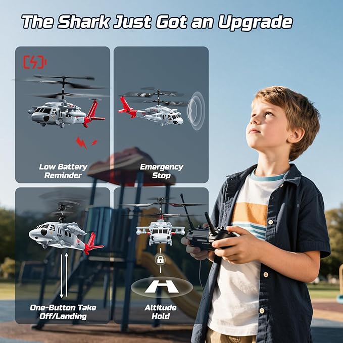 DEERC Black Hawk RC Helicopter Remote Control Helicopter with Red Scorpion Tail Design 24 Mins Flight (2 Batteries) Helicopters Toy for Kids LED Lights Altitude Hold Birthday Gift for Boys 8-12