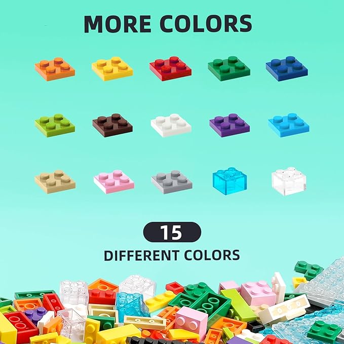 1500 Pieces Building Bricks Classic Building Bulks with 30PCS Small Flat Plates and 46PCS Wheel Parts and Pieces - Compatible with Lego and Other Brands 16 Color/18 Size