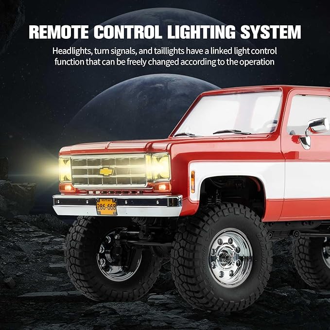 FCX18 FMS 1/18 Chevrolet K10 RC Truck Officially Licensed 4WD RC Crawler 2 Speeds Switch with LED Lights Off-Road RC Model for Adults (Red)