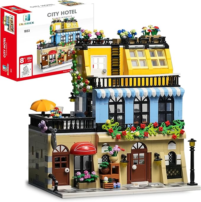ENJBRICK Flowers City Hotel House Building Kit for Adutls Creator Building Toy Set with Apartmant and Shops for Girls and Adults 1464 pcs