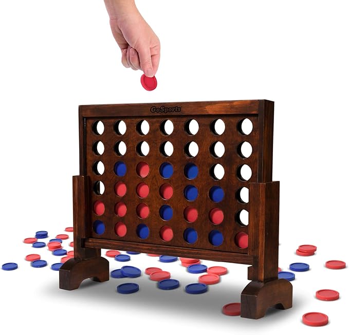 GoSports 1 Foot Width Wooden 4 in a Row Game - Choose White or Dark Stain – Includes Connect Coins Portable Case and Rules