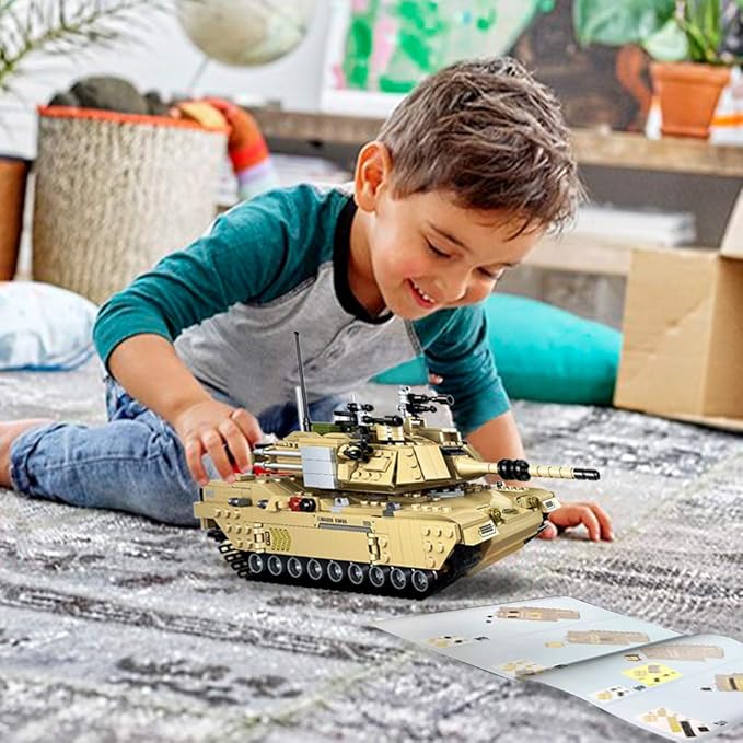 dOvOb Army Tank Building Block(1080 PCS)WW2 Military M1A2 Abrams Tank Model with Soldier FiguresToys Gifts for Kid and Adult