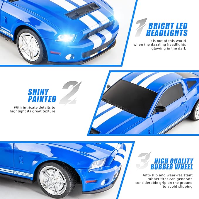 BDTCTK Remote Control 1/24 Ford Mustang Shelby GT500 RC Model Car Toys for 6+ Kids and Adults Blue