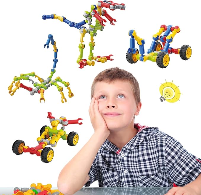 Kids Building Kit STEM Toys 110 Pcs Educational Construction Engineering Building Blocks DIY Learning Set for Ages 3-10 Year Old Boys Girls Best Gift for Children Creative Games Fun Play