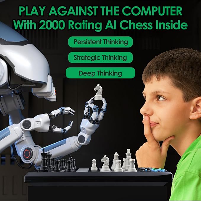 Talking Chess Academy Electronic Chess Board Smart Chess Board with Voice Teaching System Computer Chess Game with Strong Magnetic Pieces 1-2 Player Electronic Chess Set - Simple Portable Travel