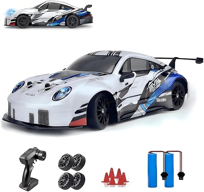 1:24 Scale RC Drift Race Car – 20km/h 4WD High Speed Dual Batteries 50+ Min Play 2.4GHz Remote – Multi-Surface Drift Tires + LED Lights Gift for Adults Boys and Girls