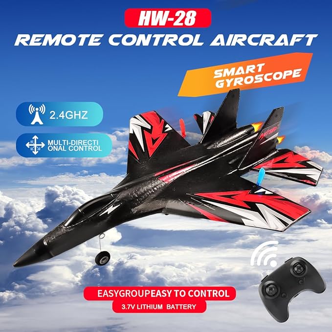 New Upgrade SU27 RC Airplane Remote Control Fighter Toys 2.4GHz 6-axis Gyro Stabilizer RTF Glider Aircraft Plane with 2 Batteries Easy to Fly Outdoor Toy for Adults Kids Beginners Boys