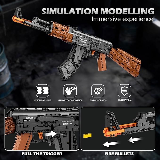 Reobrix Building Block Gun Toy Set for Adults 1238Pcs 1:1 AK-47 Model Kit Collectible Military Gun for Display Ideal Gifts for Military Enthusiasts 14+