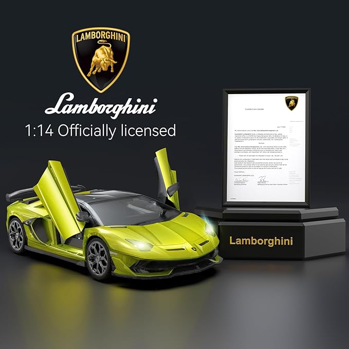 Lamborghini Remote Control Car Officially Licensed 1:14 Lambo RC Car for Boys Girls Birthday Gift Green Toys for 3 4 5 Years Old（Green）