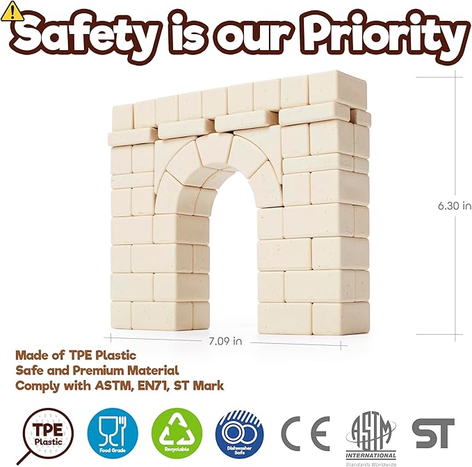 Taksa Toys Ancient Roman Arch Stem Toys Premium Educational Stackable Building Blocks for Kids Ages 7 8 9 10+ Years Old Indoor Architectural Kit Construction Games Montessori Children Toys 69 Pcs