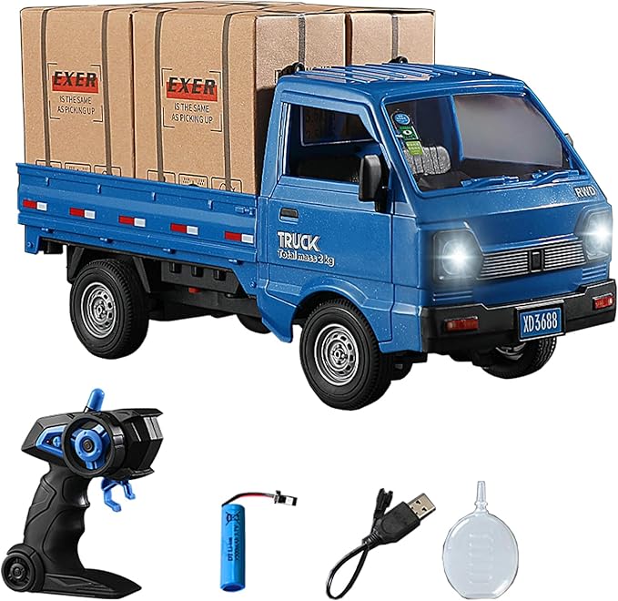 1:16 Scale RC Crawler Kei Truck RC Transport Pickup Truck with Light Spray - 2.4Ghz Remote Control Car Toys for Teen &amp Adults - Rear Compartment Transport Goods