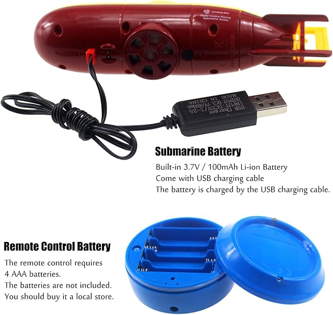 Tipmant Mini RC Submarine Toy Remote Control Boat Electric Dive for Fish Tank Water Tube Kids Gift Yellow