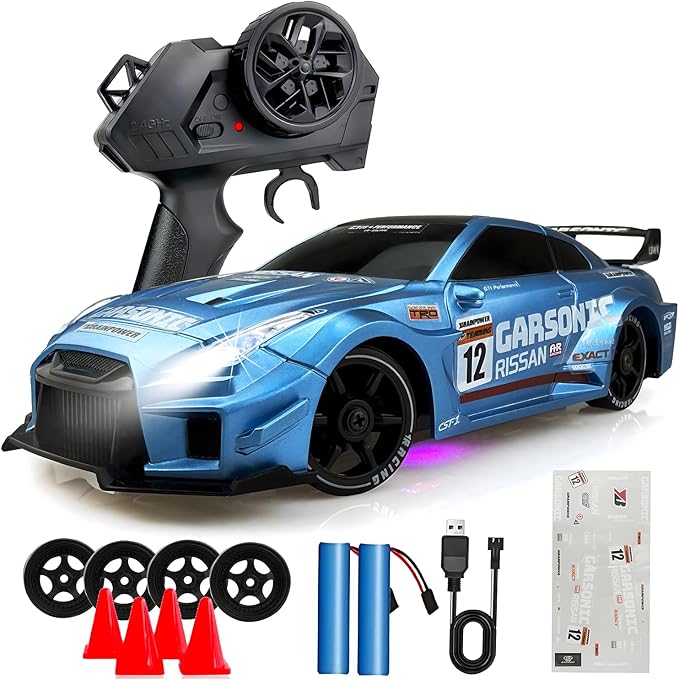 1:24 RC Drift 2.4GHz with LED Light Race Car Toys for Boys and Girls Aged 6+ Speed Adjustable up to 23Km/H High-Speed RC Racing Cars Toy Gift for Boys &amp Girls (Blue)
