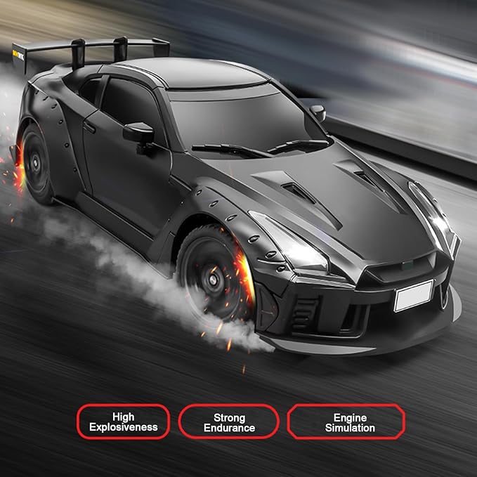 MN-268 RC Drift Car 1:16 Scale High Speed 20 KMH Racing Drift Car with Gyro LED Lights and Drift Tires 2.4G Hobby RC Cars Gift for Adults and Teens (Black)