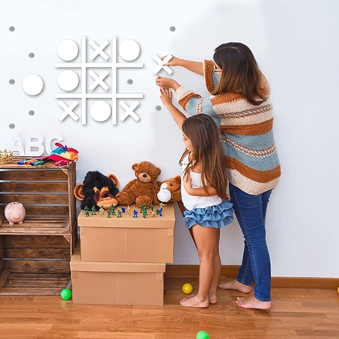 Magnetic Tic Tac Toe Wall-Mount GameGame Room DecorHallway DecorPlayroom DecorModern Wall Decals for Kids RoomClassroom&ampOfficesBest Gift for Family Friends (White)