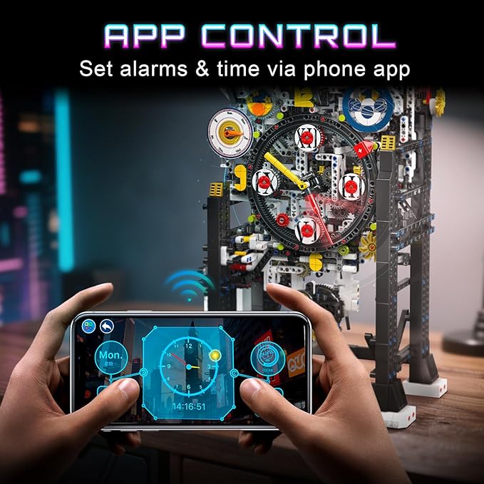Mould King Cyberpunk Clock Building Set 3181+ Pcs Building Blocks Kits That Run with Chiming Bird &amp 4 Dials Electric Alarm Clock Model Kit with Motor Collectible Building Toys for Adults and Te