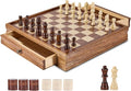 VEVOR Solid Wood Chess Set 15 inch 2-in-1 Chess Checkers Game Set Chess Board Games with Storage Drawer &amp Weighted Chess Checkers Pieces &amp 2 Queens Christmas Crafts Xmas Gift