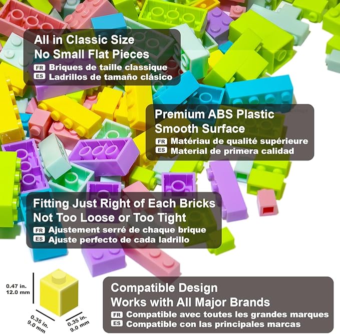 Building Bricks 1000 Pieces in Pastel Colors Classic Building Blocks Toys &amp Gifts for Boys &amp Girls Aged 4+