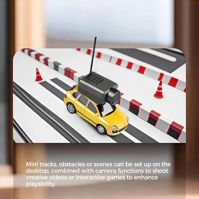 Mini RC Drift Car 1:64 Scale Mini RC Car with Camera and Radio Transmitter 2.4GHz Transmitter and APP Controlled Toy Vehicle with HD Magnetic Camera LED Lights Fun Toy for (Yellow)