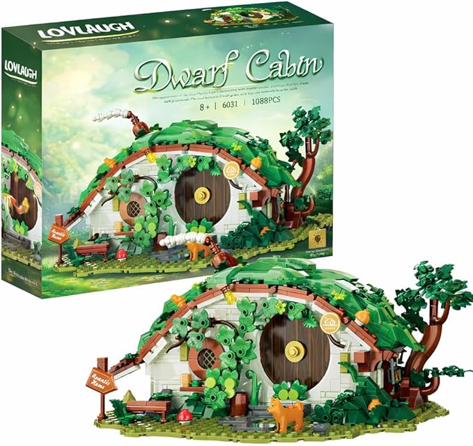 Bag End Dwarf Hole Building Blocks Set (1088 PCS) - 35x27x15cm Model with Interior LED Light Working Doors - Collectible Display Cabin blokcs