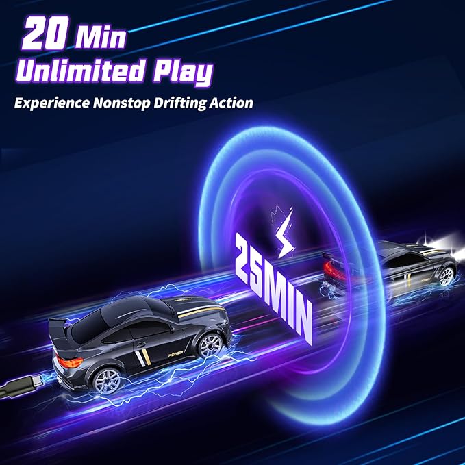 Mini RC Drift Car 1:64 Scale Remote Control Car with LED Lights &amp 2-Speed Modes 2.4GHz Stunt Drifting RC Toys with 4 Obstacles &amp Track Mat Hobby Gift for Kids &amp Adults Black