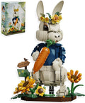 Easter Wonderland Bunny Building Blocks Set Compatible with Lego Easter Creator Cute Rabbit Toys with Carrot &amp Sunflower Display Base Creative Gift for Kids Girls Adults