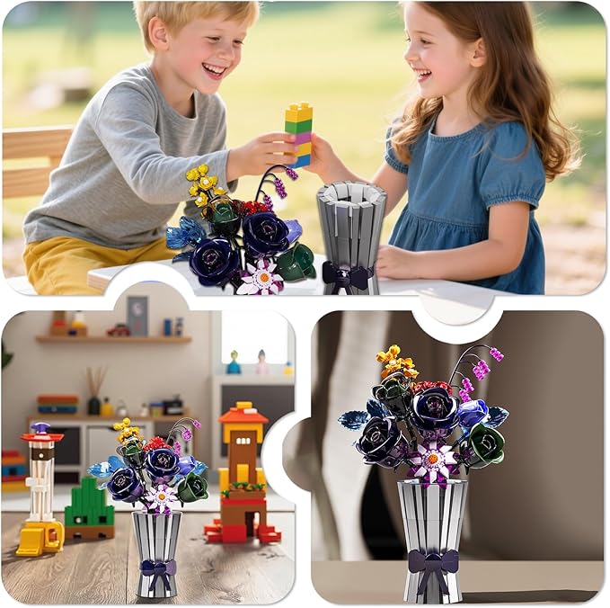 Flowers Bouquet Building Set 982 PCS Multiple Rose Botanical Collection Kit Artificial Flowers Botanical Collection DIY Unique Home&ampOffice Bonsai Decoration Gift for Valentine's Day Christmas
