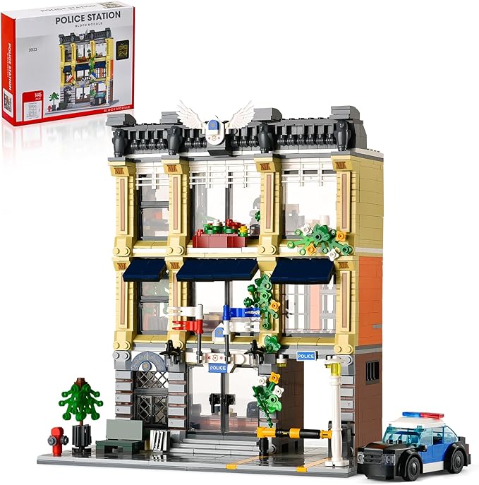 City Police Station Building Sets for Adult with Police CarThree Floor Police Station Toys with LightsGift Idea for Adults and Boys 14+ (1446 PCS)
