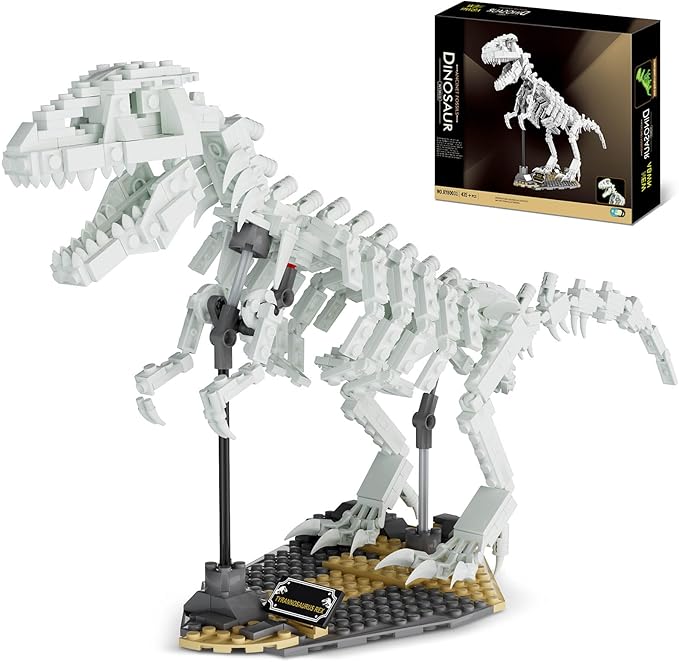 FERURE Dinosaur Fossils Building Set Creative Tyrannosaurus Skeleton Building Toys with Bracket for Boys &amp Girls 14+ Dino Toys Glow in The Dark Office/Home Decoration (435 Pieces)