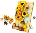 Building Block Sets Van Gogh Sunflower Painting Building Toys with Sensor Light 1166 Pcs 3D Framed Wall Art for Adults DIY Model Kit for Home Office Decor Gift for Women &amp Art Lovers