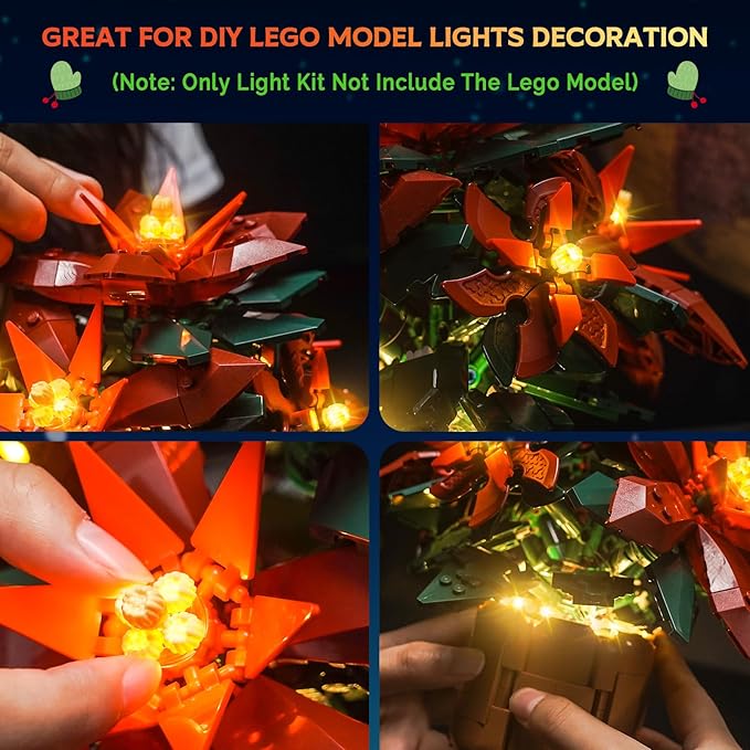 Upgraded Led Light Kit Compatible with Lego Icons Poinsettia Home Decor Building Set Compatible with Lego 10370 (Model Not Included)