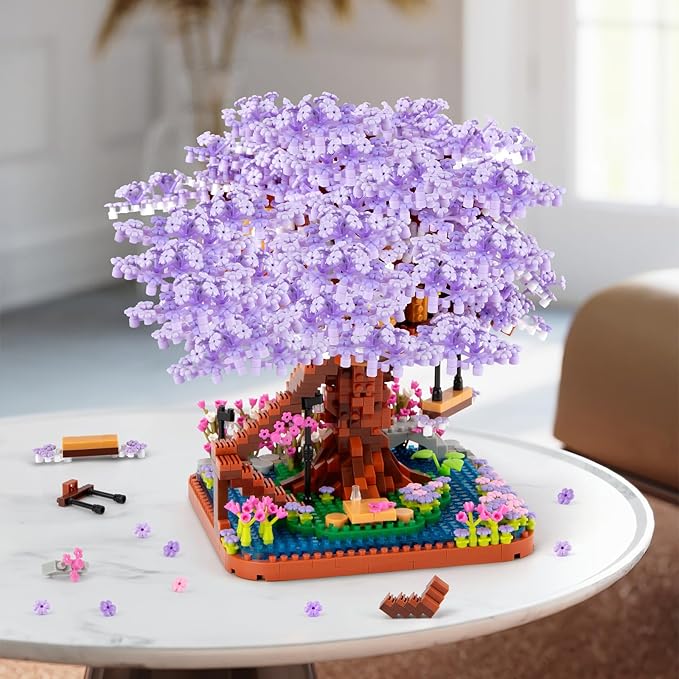 HIGH GODO Cherry Blossom Bonsai Tree Micro Building Set Japanese Sakura Tree House Model Sets Flowers House Mini Bricks Building Kit Creative Toys for Teens Adults 14+ (2200PCS)