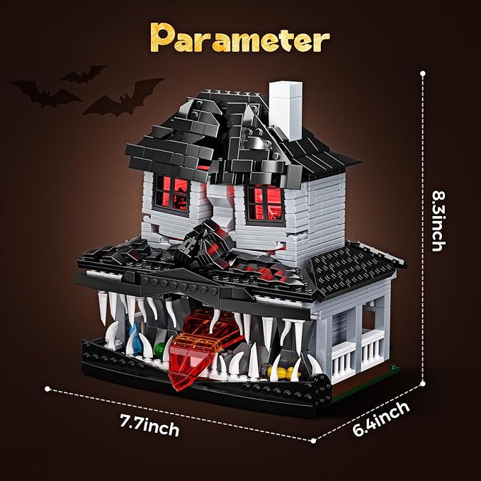 Monster House Building Block Set Horror Haunted House Film Creative Toys Set with Light Compatible with Lego Gift Decoration for Fans 12+ Boys Girls Adult in Halloween Birthday(750 PCS)