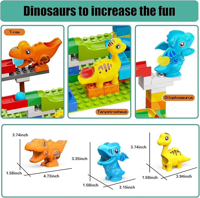 Building Blocks for Kids Toddlers 3 4 5 6 7 8+ Year Old 127-piece Large Classic Building Bricks Dinosaur Marble Run with 2 Baseplate for Boys Girls All Ages Compatible with All Major Brands