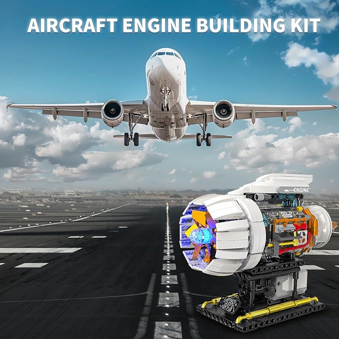 Aircraft Engine Building Kit for Adults STEM Mini Engine Model Toy with Motor &amp Hand Rocker Compatible with Lego Airplane Set Gift Idea for Teens Boys 8-14+ (635 PCS)