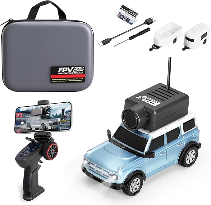 WLtoys Mini RC Car 1:64 Scale FPV RC Drift Car with 720P HD Camera 2.4GHz Transmitter and WiFi App Control with Gyro First Person Perspective Mini Racing Toys for Hobby RC(Blue)