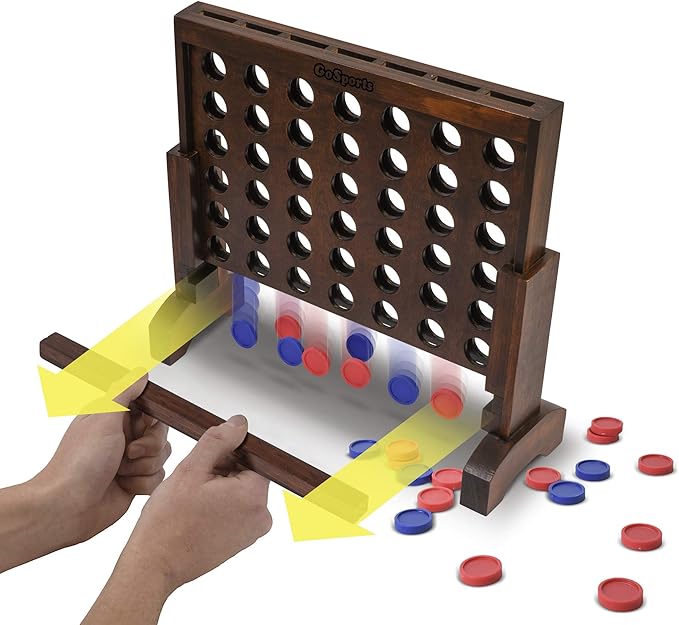 GoSports 1 Foot Width Wooden 4 in a Row Game - Choose White or Dark Stain – Includes Connect Coins Portable Case and Rules